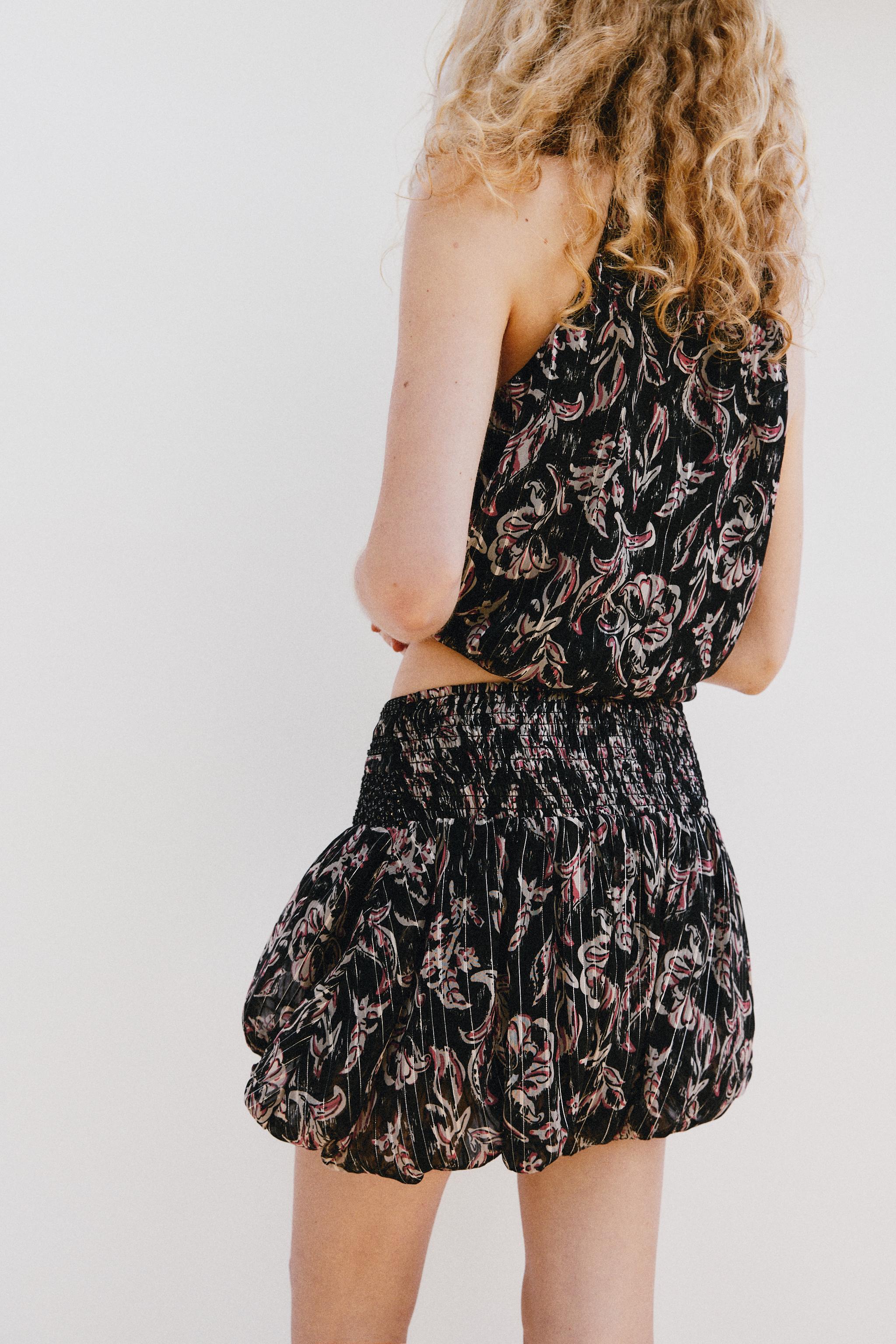 METALLIC THREAD SEQUIN PRINTED BALLOON SKIRT